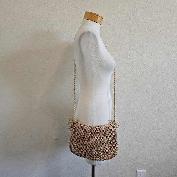 Woven Straw Tan Fringe Envelope Beach Boho Coast Cruise Crossbody Purse - Picture 5 of 10